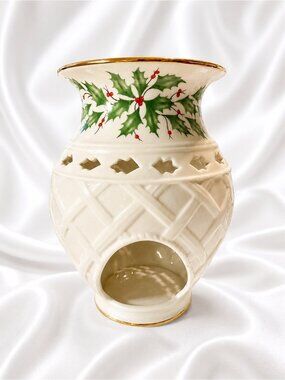 Lenox Holly Porcelain Tea Light Wax Melt Warmer Gold Trim 5.75 Inch